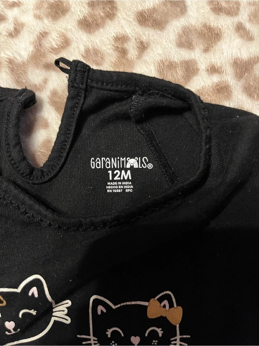 Garanimals Black Tee with Gold-Accent Kitten Faces